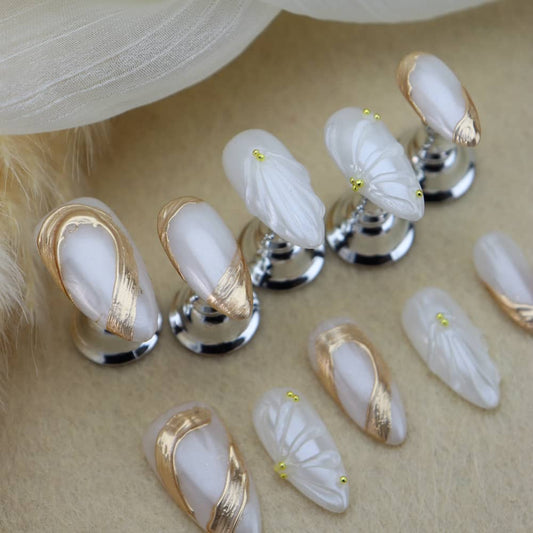 Happy Wedding Handmade Almond Press On Nails A1014