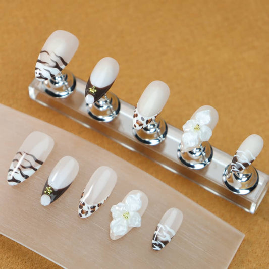 Maillard Hand Pinching Petals Deep French Handmade Almond Press on Nails A1088