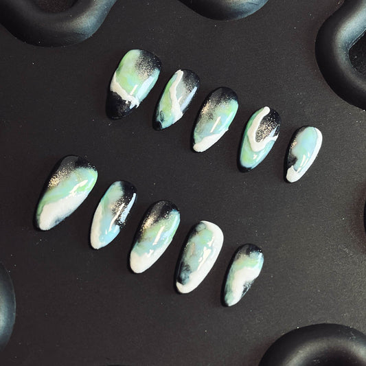 Blue Beach Handmade Almond  Nails X1028 - NoirNail