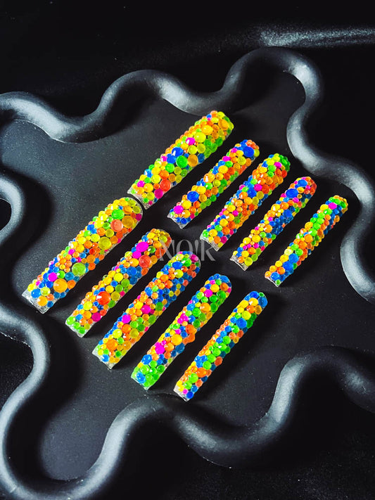 Popping Candy  Handmade  Square  Nails OM1097 - NoirNail