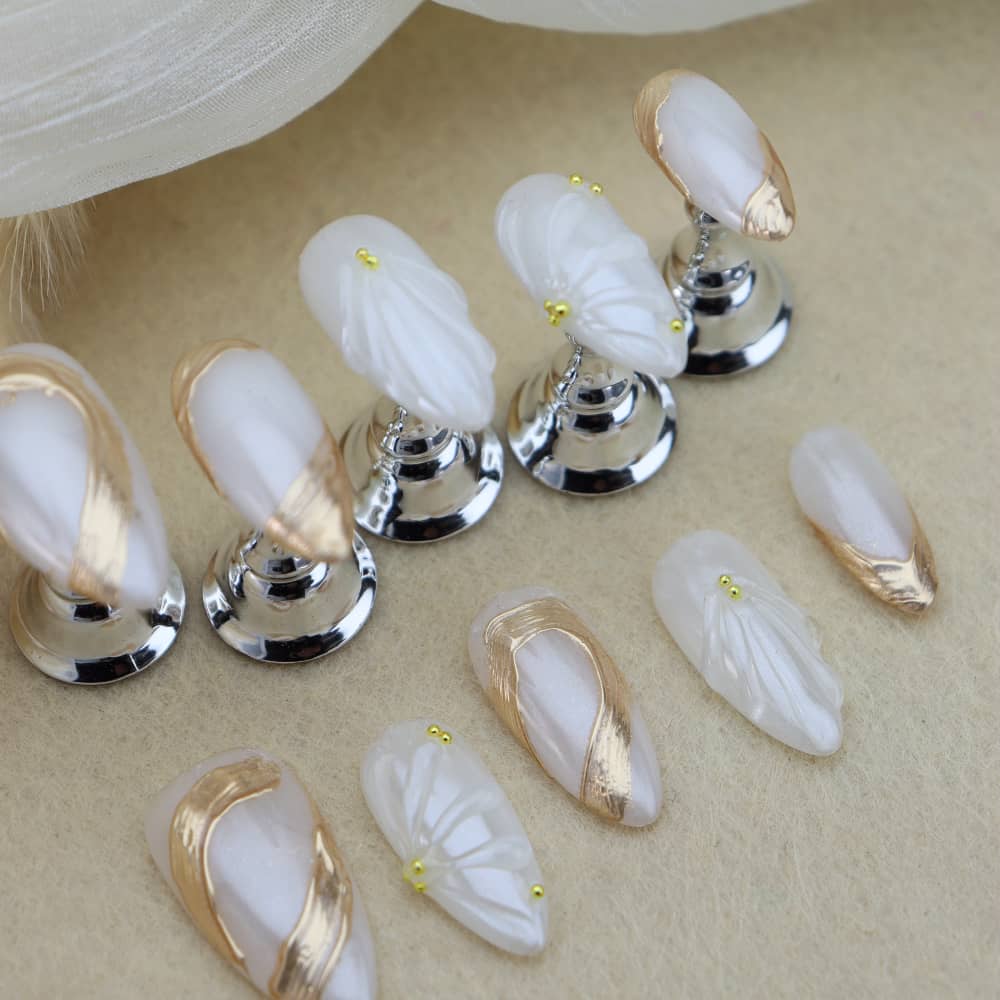 Happy Wedding Handmade Almond Press On Nails A1014