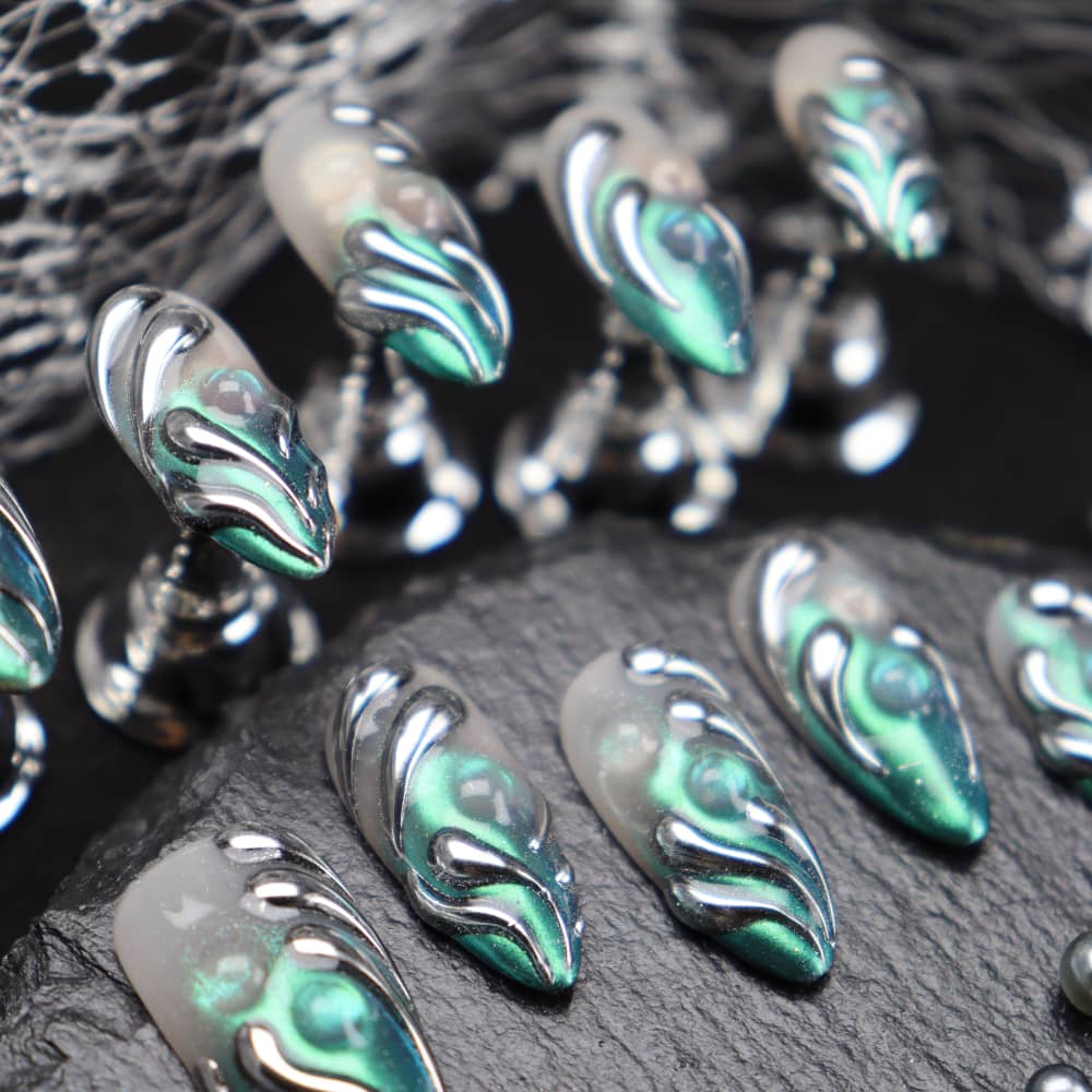 Punk Neon Chrome Y2K Handmade Almond Press On Nails A1197