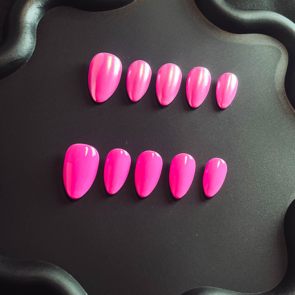Barbie Pink Solid Color 100% Handmade Almond Press-ons Nail CS1001 - NoirNail