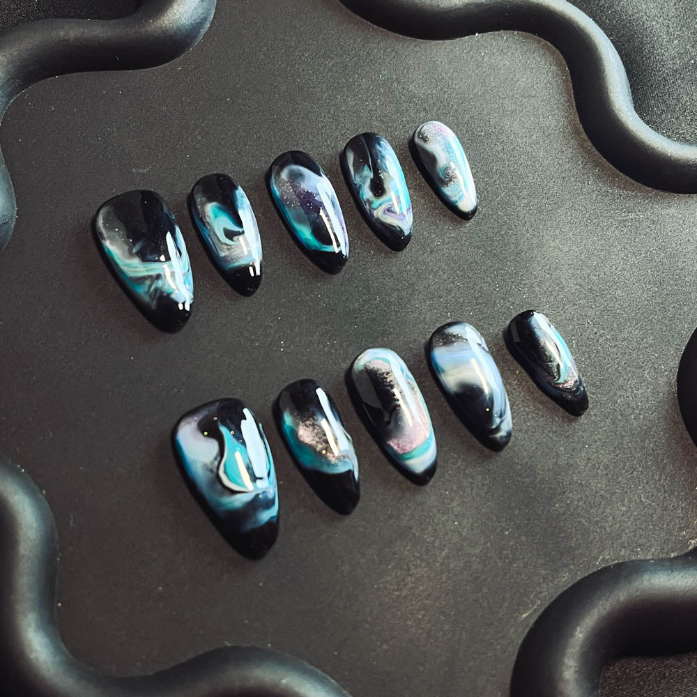 Starry Sky  Handmade Almond  Nails X1029 - NoirNail