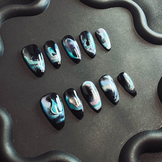 Starry Sky  Handmade Almond  Nails X1029 - NoirNail