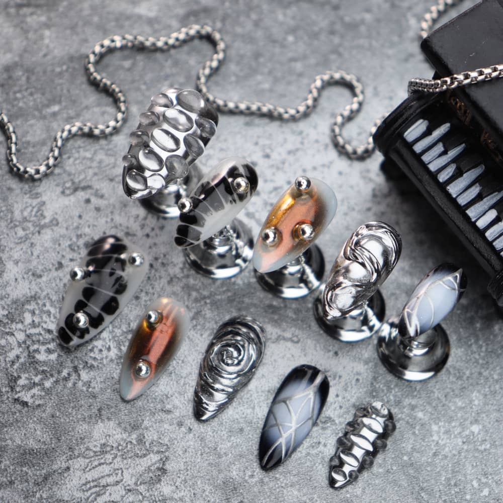 Cyberpunk Y2K Handmade Almond Press On Nails A1260