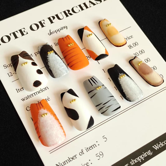 Custom Kitten Handmade Almond Press On Nails