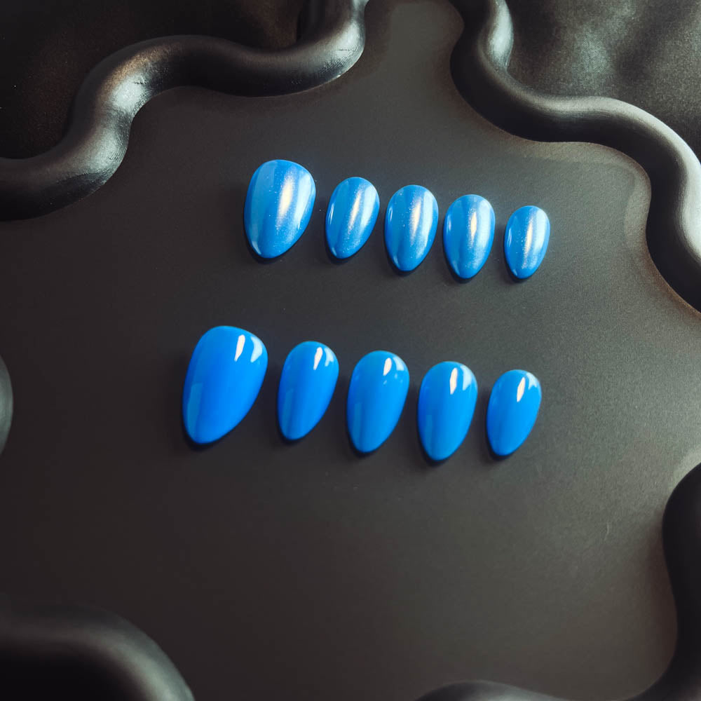 Lake Blue Solid Color 100% Handmade Almond Press-ons Nail CS1005 - NoirNail