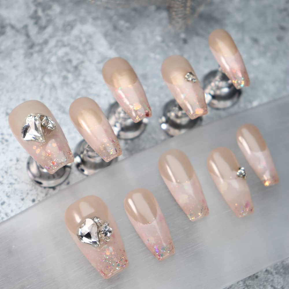 Iced Coffee Rhinestones Handmade Almond Press On Nails