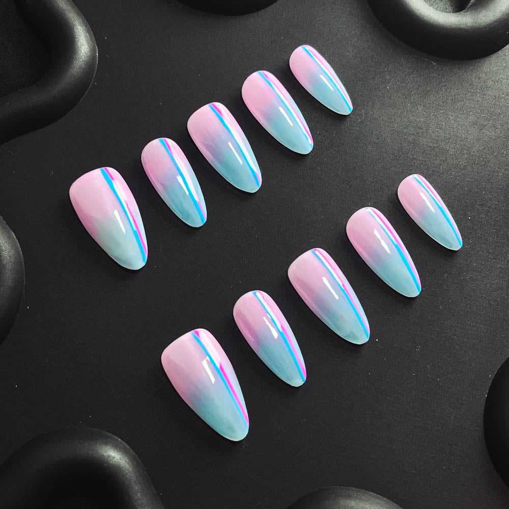 Colorful gradient lines Handmade Almond  Nails X1118 - NoirNail