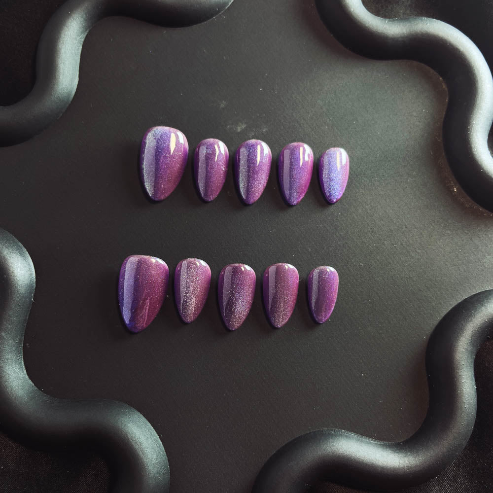 Grape Purple Cat Eyes Gel Nail Handmade Almond Press-ons Nail MQ1009 - NoirNail