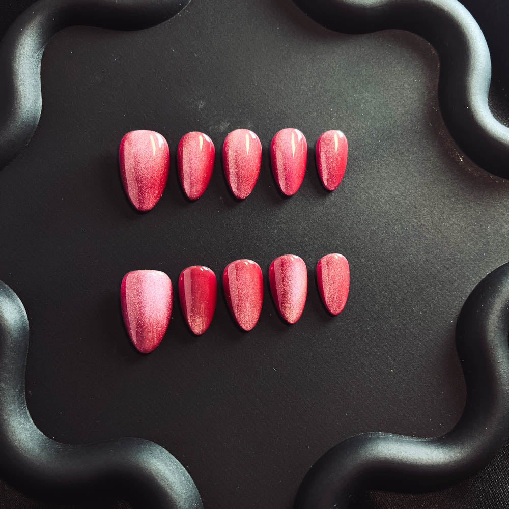 Peach Cat Eyes Gel Nail Handmade Almond Press-ons Nail MQ1007 - NoirNail