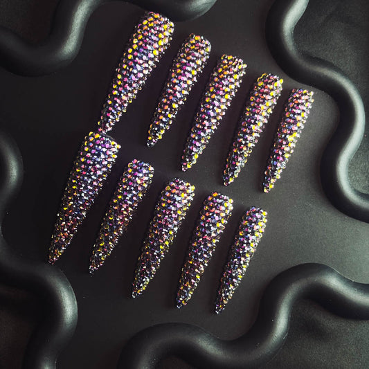 Crystal Grapes Rhinestone Handmade Stiletto  Nails MM1005 - NoirNail