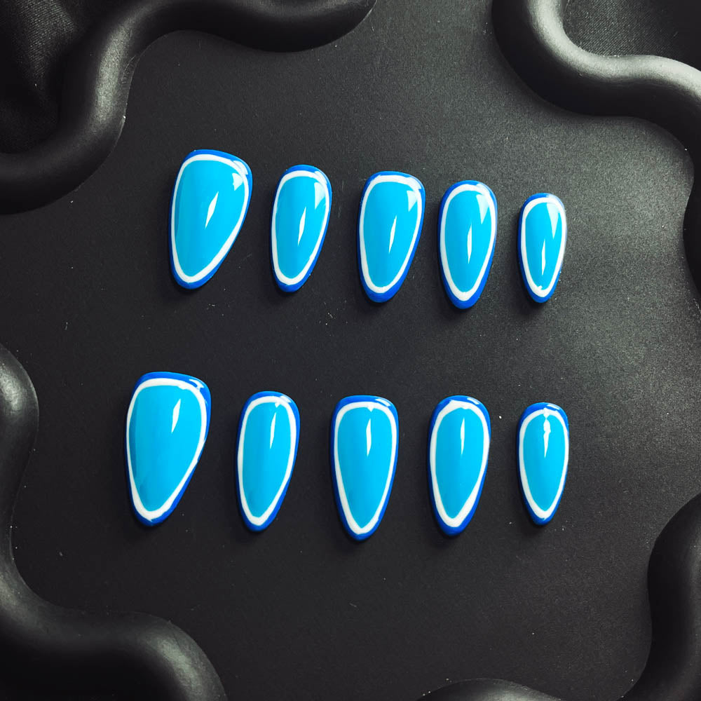 Aquamarine  Handmade Almond  Nails X1116 - NoirNail