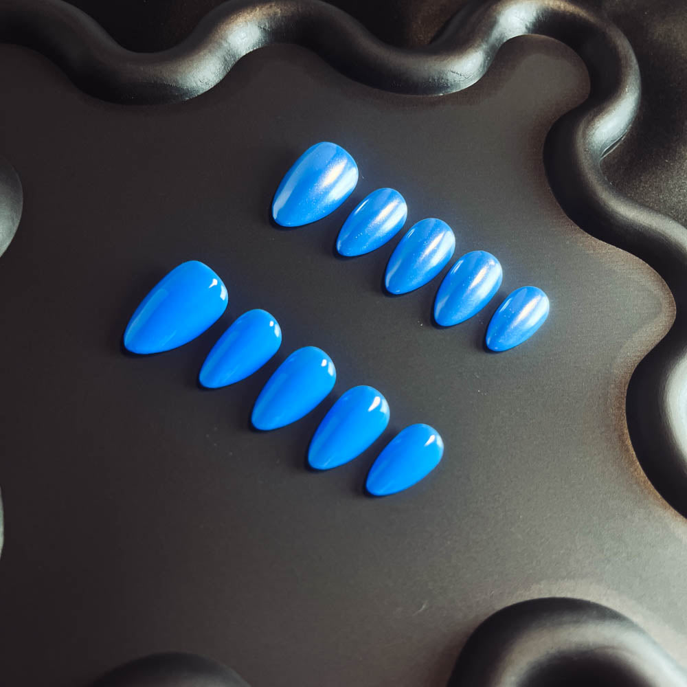 Lake Blue Solid Color 100% Handmade Almond Press-ons Nail CS1005 - NoirNail