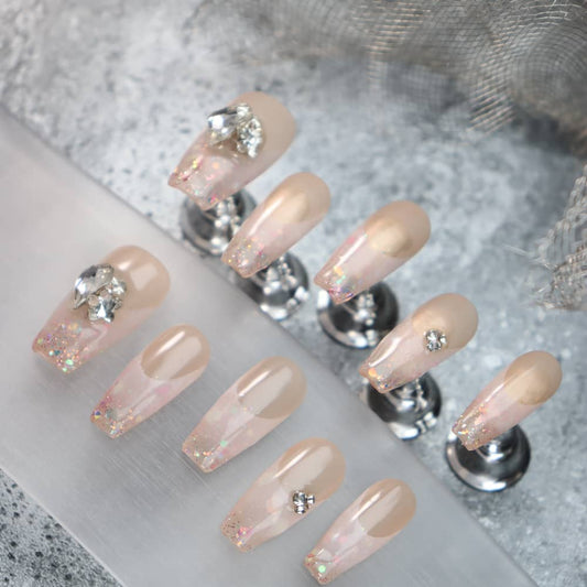 Iced Coffee Rhinestones Handmade Almond Press On Nails