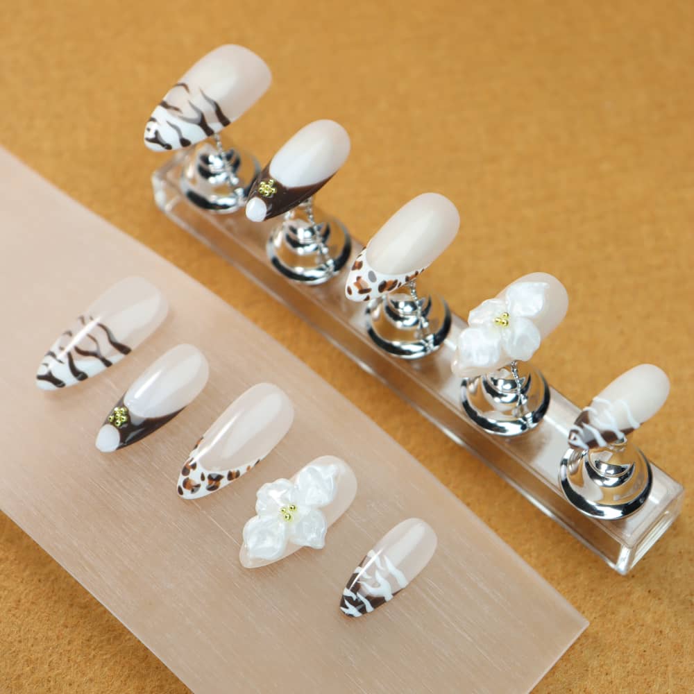 Maillard Hand Pinching Petals Deep French Handmade Almond Press on Nails A1088