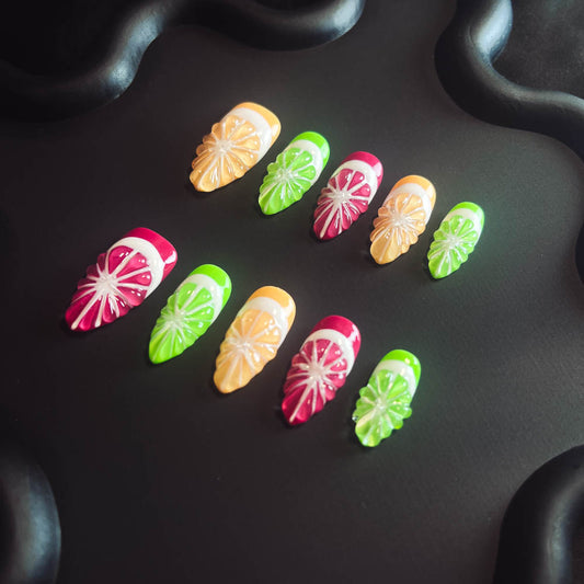 Colorful Lemons  3D Handmade Almond  Nails LT1036 - NoirNail