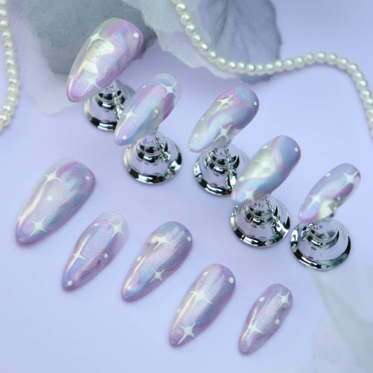 Fantasy Starry Sky Handmade Almond Press On Nails A1196