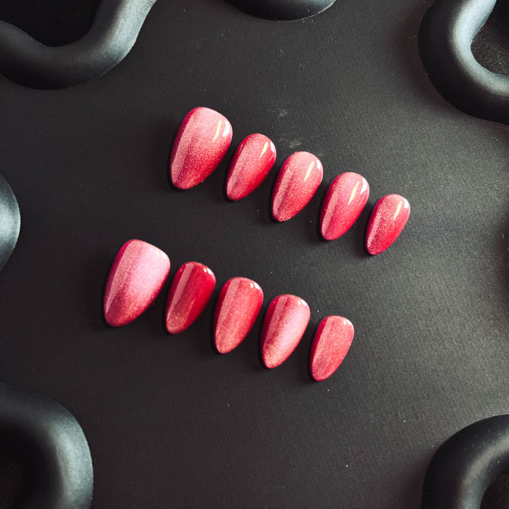 Peach Cat Eyes Gel Nail Handmade Almond Press-ons Nail MQ1007 - NoirNail