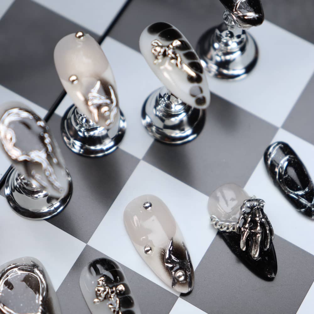 Vintage Chrome Hearts Handmade Almond Press On Nails A1220