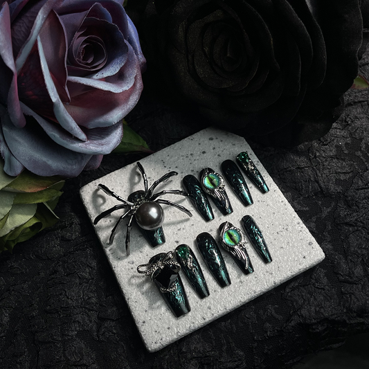 Jungle Night Halloween Handmade Coffin Nails N001