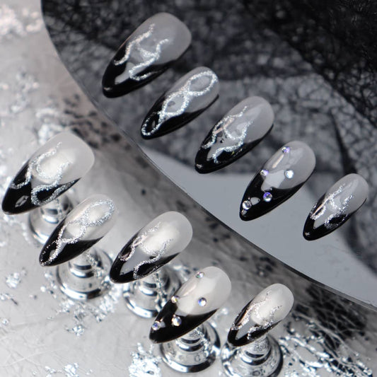 Silver Flame Handmade Almond Press on Nails A1122