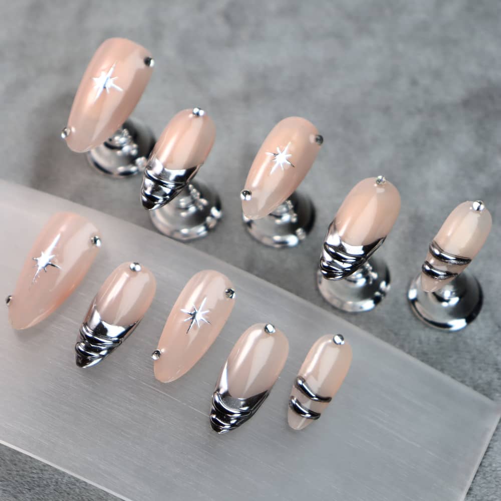 Nude deep French Y2K Handmade Almond Press On Nails A888