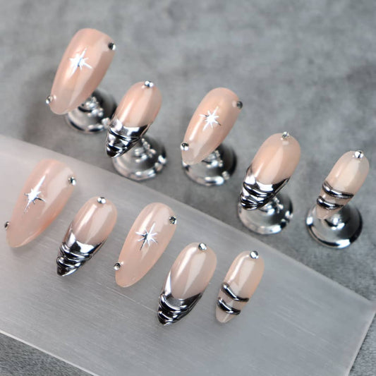 Nude deep French Y2K Handmade Almond Press On Nails A888