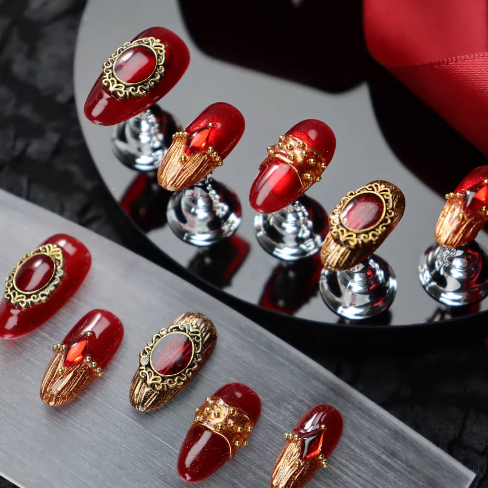 Merry Christmas Buccellati Handmade Almond Press On Nails A861