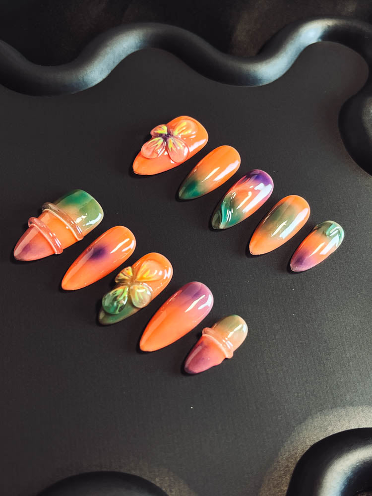 Sunset 3D Handmade Almond  Nails LT1004 - NoirNail