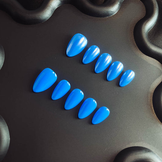 Lake Blue Solid Color 100% Handmade Almond Press-ons Nail CS1005 - NoirNail