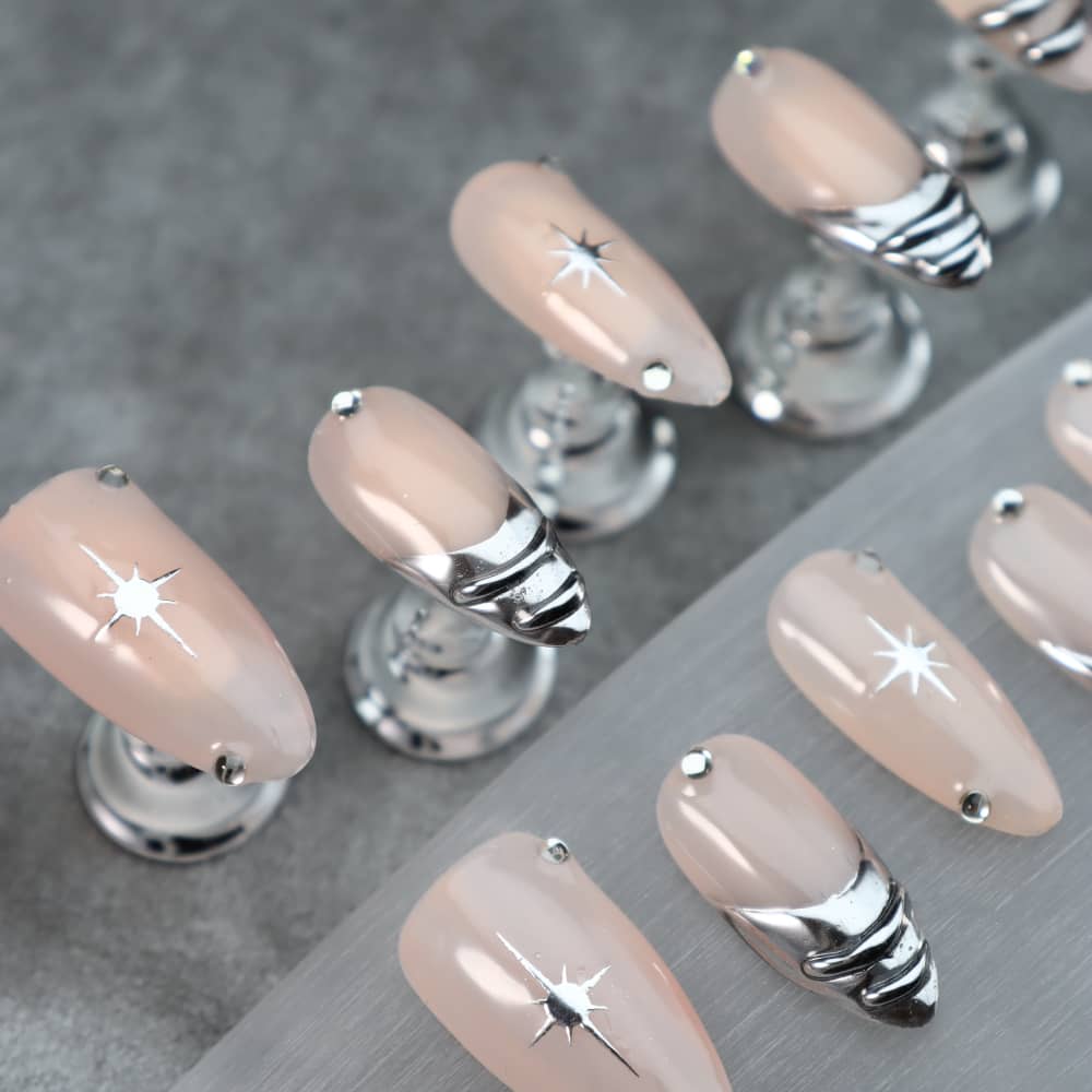 Nude deep French Y2K Handmade Almond Press On Nails A888