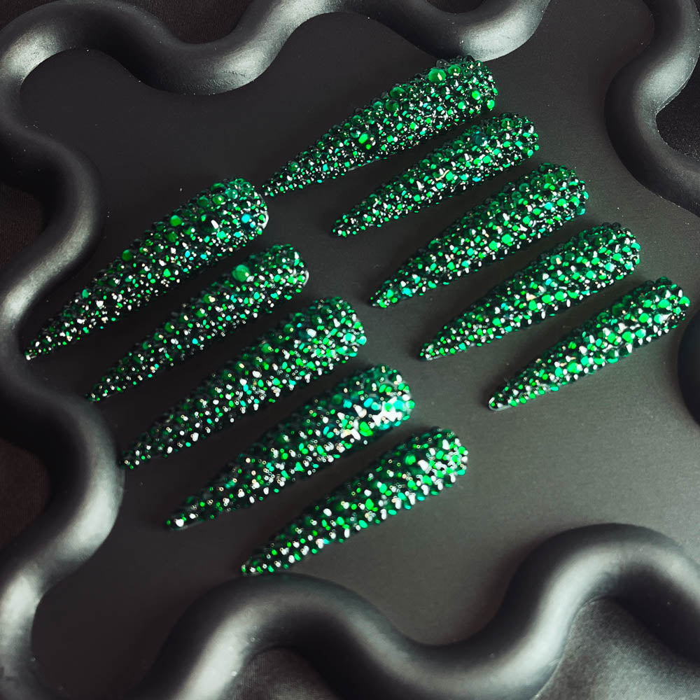 Forest Elves Rhinestone Handmade Stiletto  Nails MM1006 - NoirNail