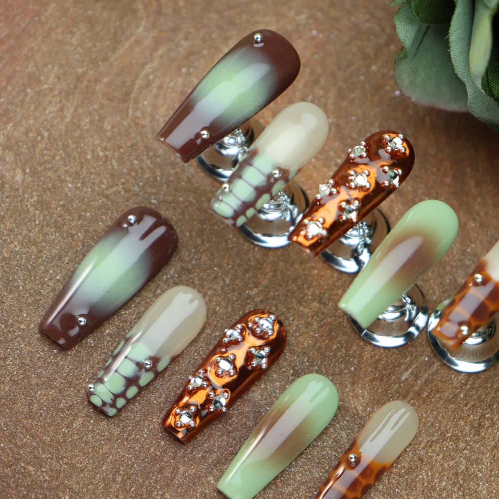 Coffee Time Handmade Coffin Press On Nails PP14