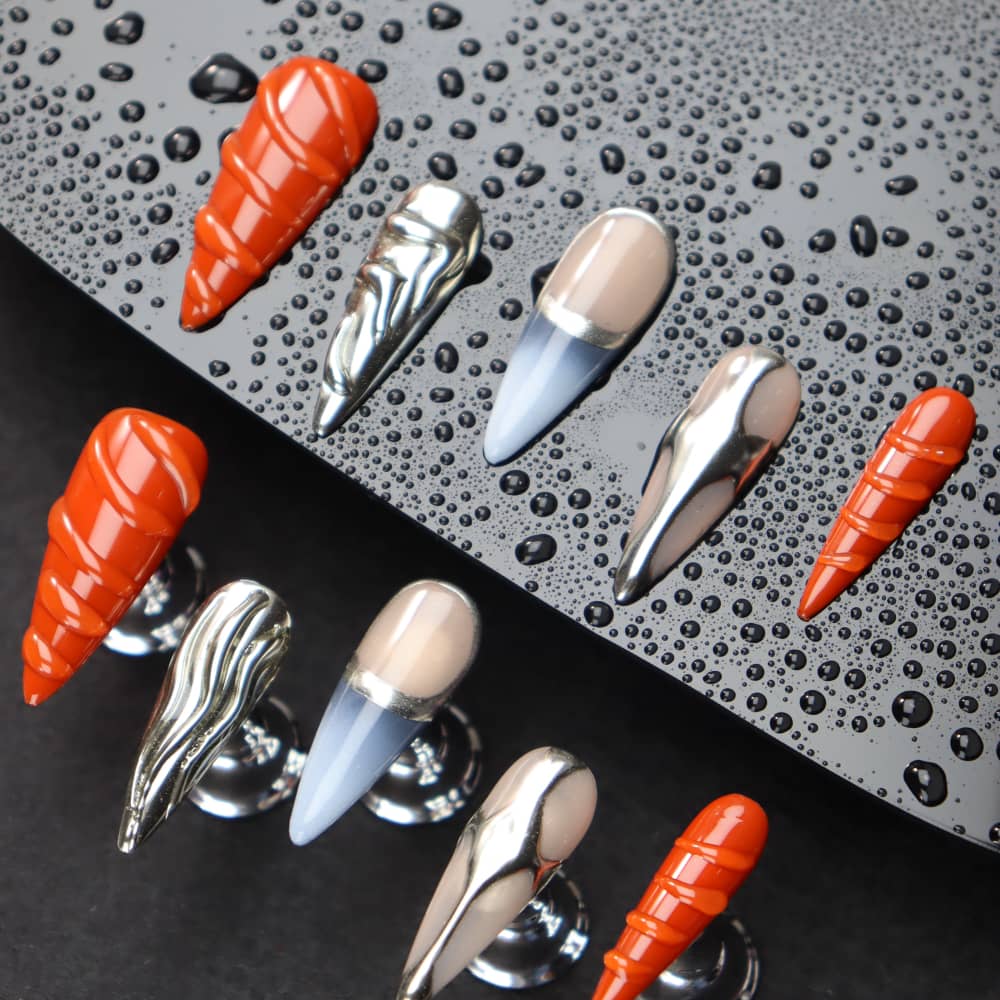 Punk Futuristic Color Matching Y2K Handmade Stiletto Press on Nails A882