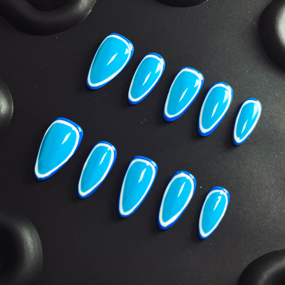 Aquamarine  Handmade Almond  Nails X1116 - NoirNail