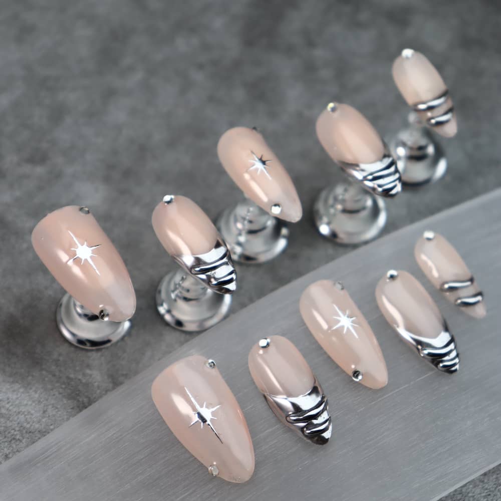 Nude deep French Y2K Handmade Almond Press On Nails A888