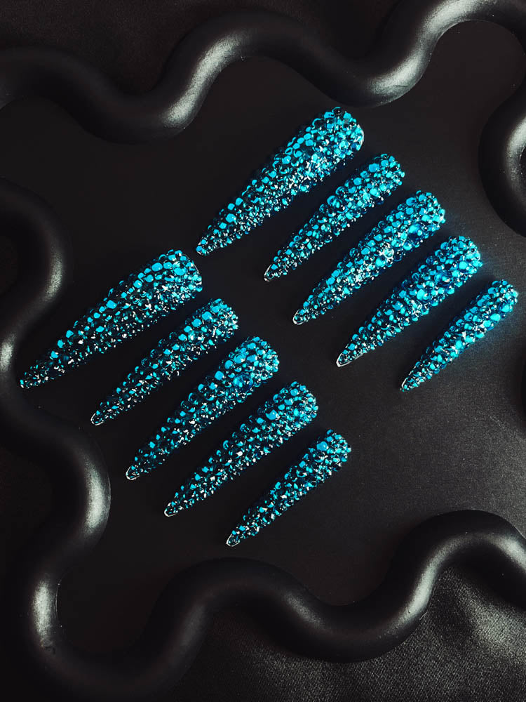 The Legend of the Blue Sea Rhinestone Handmade  Stiletto Nails MM1002 - NoirNail