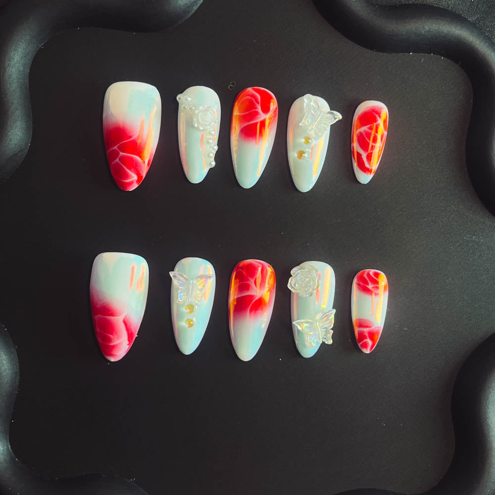 Aurora Koi Handmade Almond  Nails X1025 - NoirNail