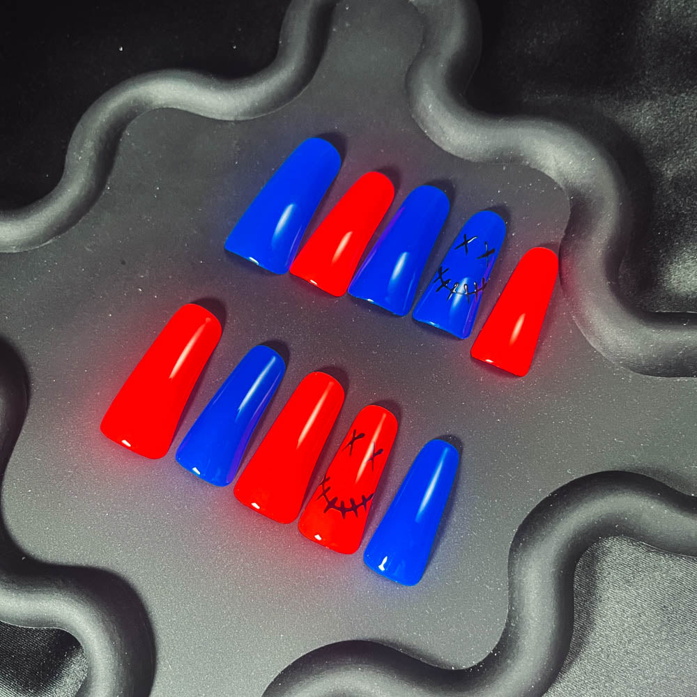 Harley Quinn  Handmade  Duck Nails OM1138 - NoirNail