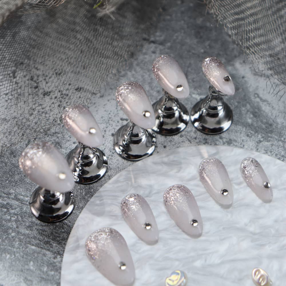 Iceberg Rhinestones Handmade Almond Press On Nails A809