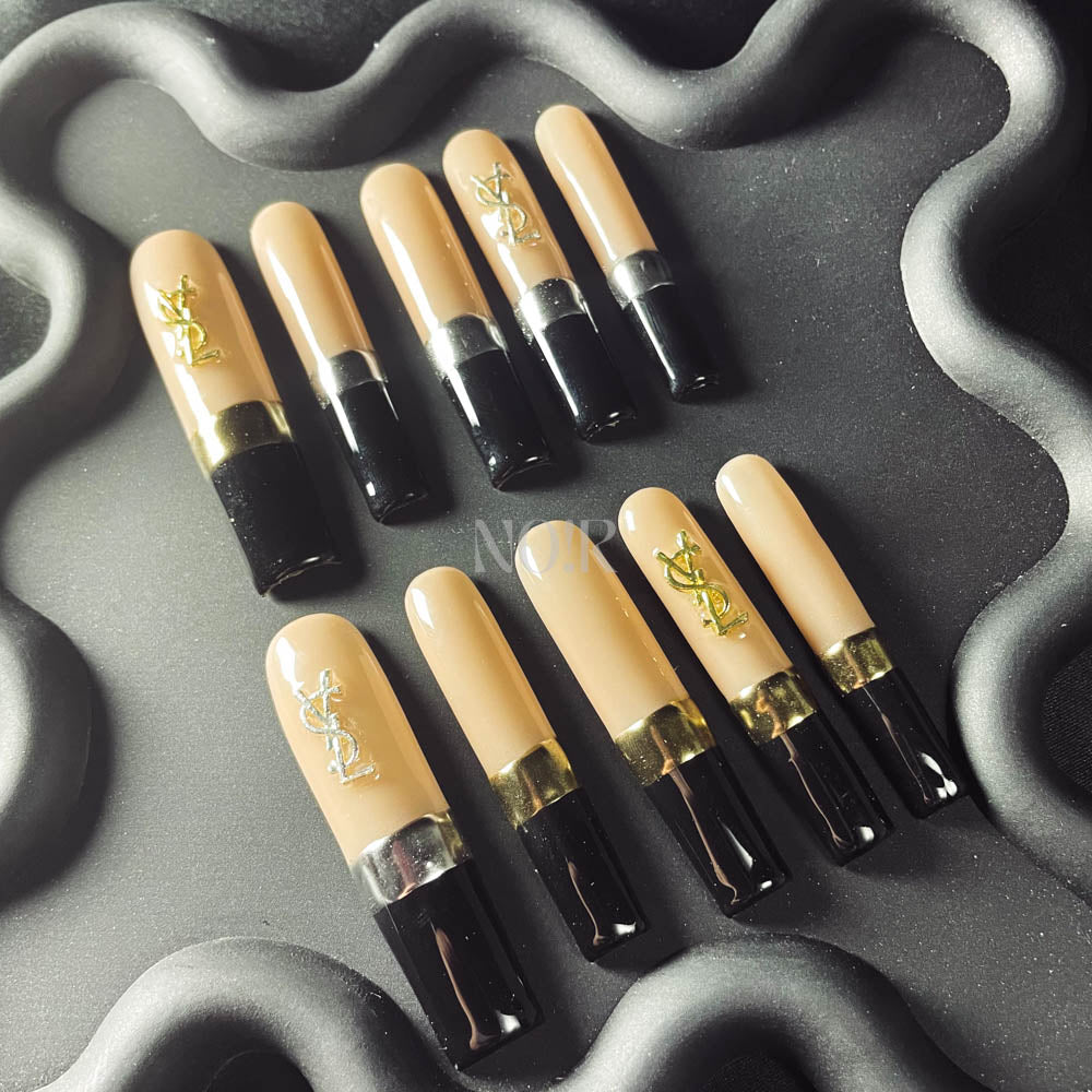 French Tip Handmade  Square Nails OM1055 - NoirNail