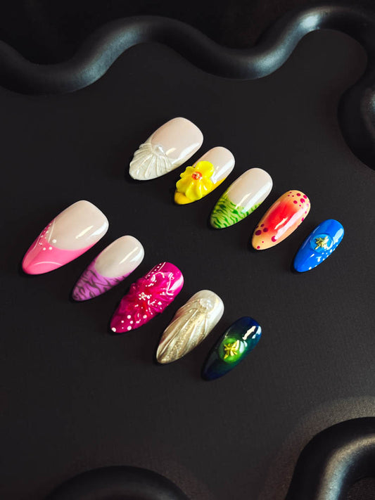 Hawaii Flowers 3D Handmade Almond  Nails DLT109 - NoirNail