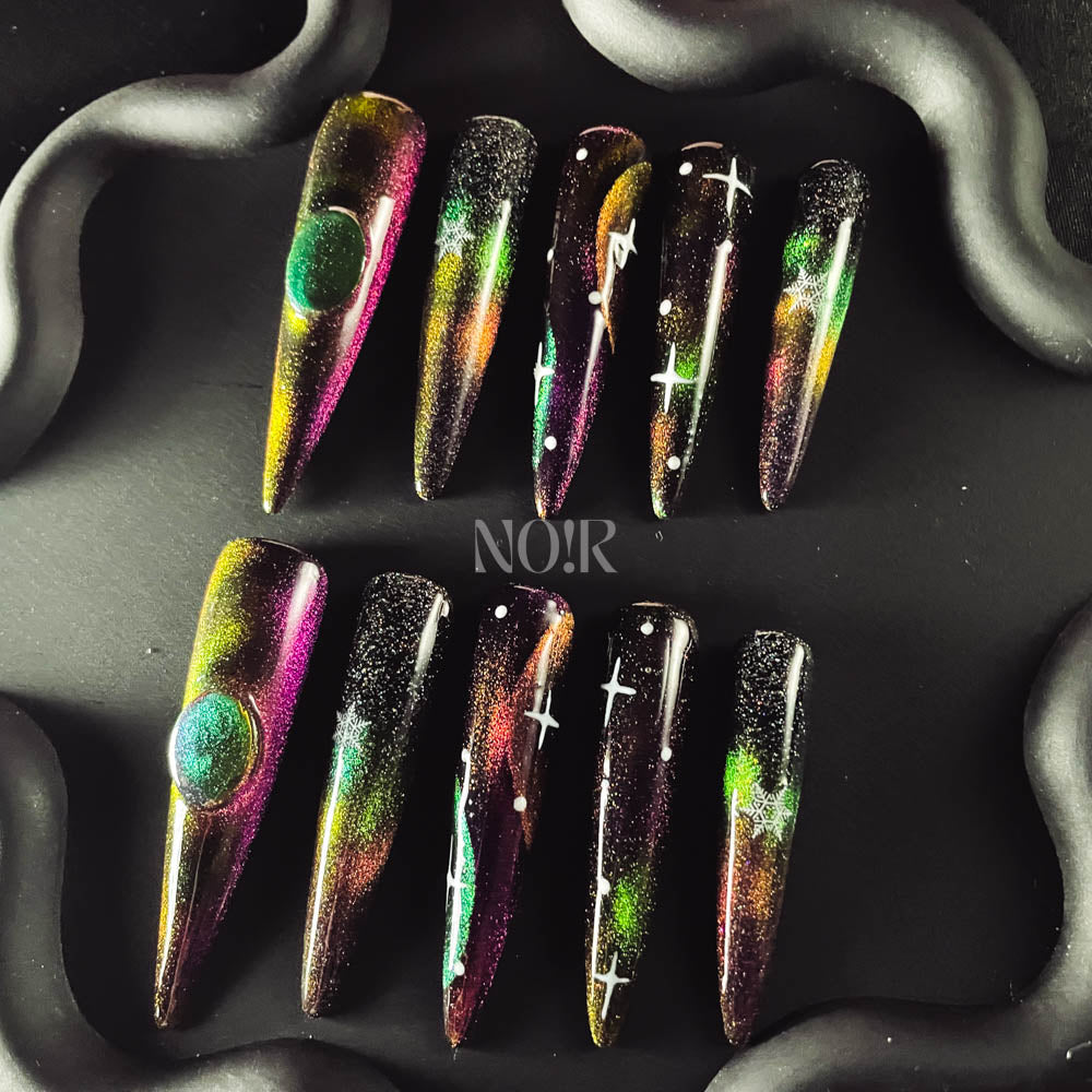 Gilded Fireworks Handmade  Stiletto Nails OM1061 - NoirNail