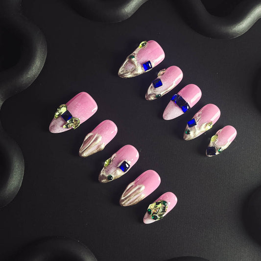 Desert Sapphire Handmade Almond  Nails X1142 - NoirNail