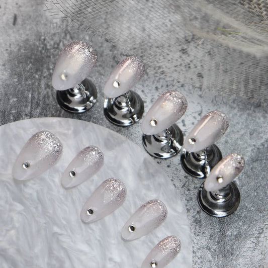 Iceberg Rhinestones Handmade Almond Press On Nails A809