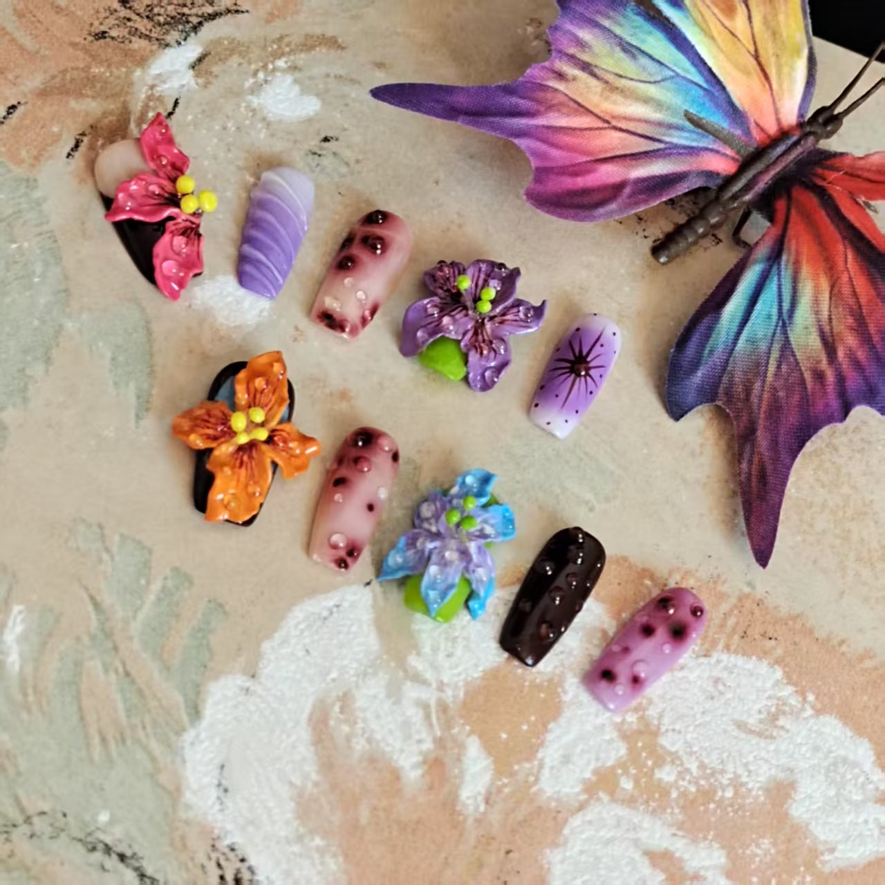 3D Handmade Flowers Coffin Press On Nails