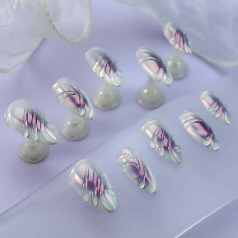 Freshwater Pearls Handmade Almond Press On Nails A1069