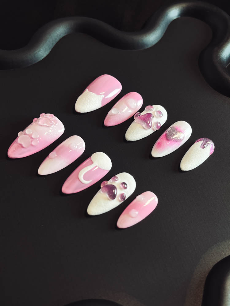 Pink Cat 3D Handmade Almond  Nails LT1022 - NoirNail